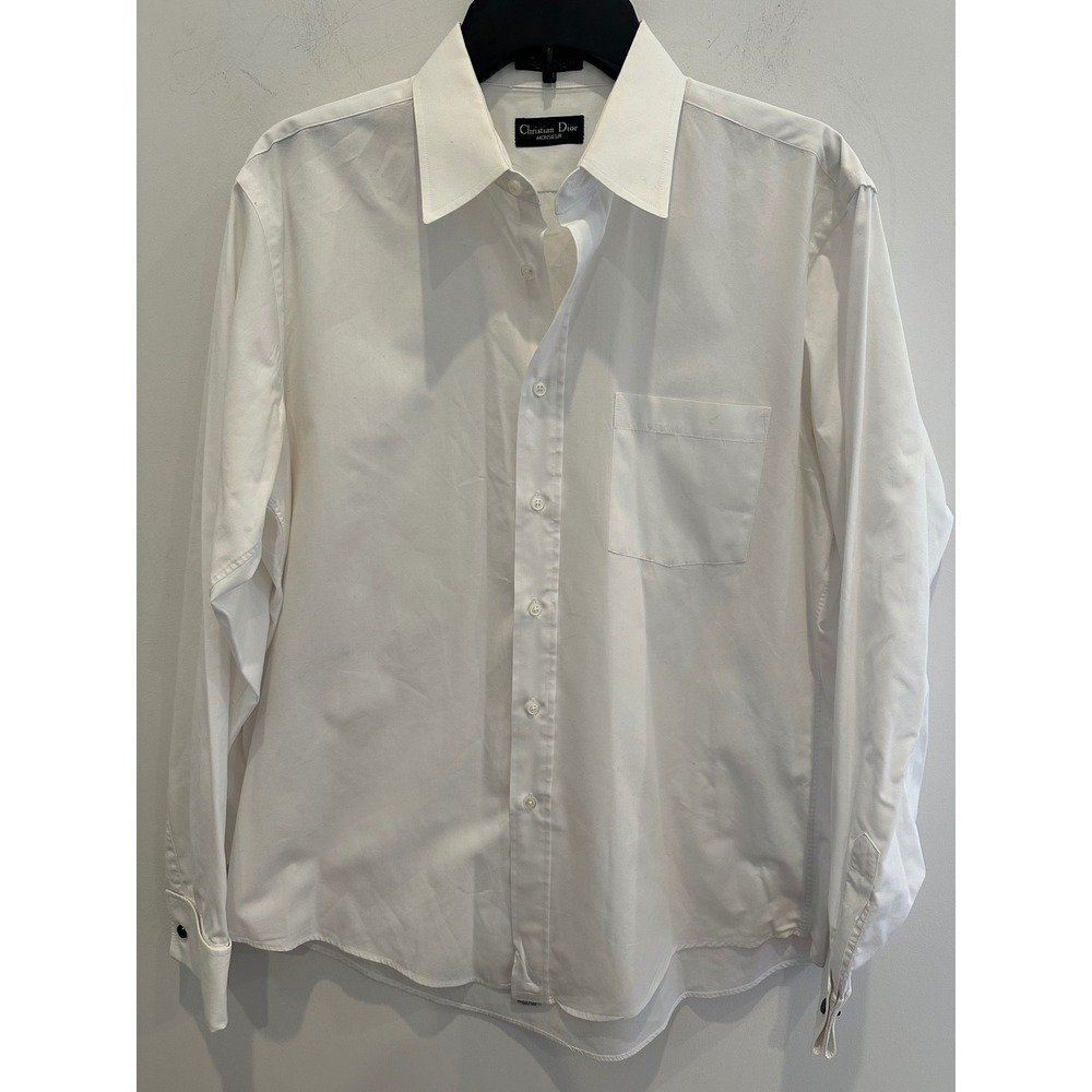 Christian Dior Monsieur White Dress Shirt Mens Vintage Long Sleeve Button Down